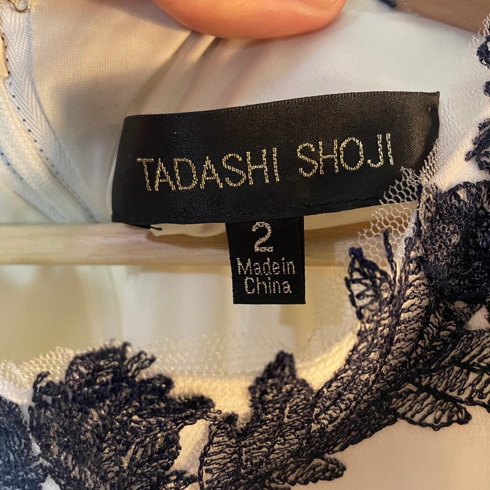 Tadashi Shoji Falcon Gown SZ 2 Long Formal Navy Dress Lace Accents MSRP $518 - Picture 10 of 15